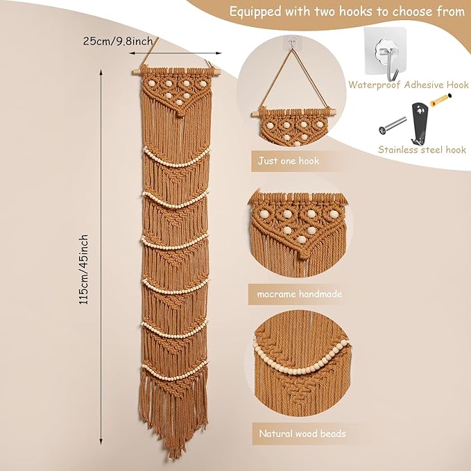 Ball Cap Hanger-1 Pack-Boho Macrame Cap Holder Wall Hat Organizer for Baseball Cap Holder Over Door, Hat Rack for Wall, Cap Rack for Decoration and Display(Brown)