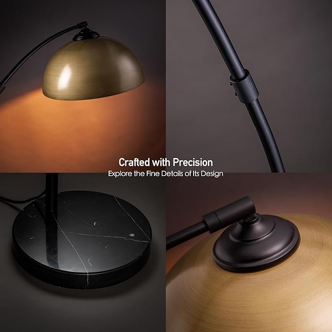 O'Bright Moab - Modern Arc Floor Lamp with Adjustable Dome Shade, Marble Base, and Foot Pedal Switch, 64 Inch - Ideal for Living Room, Bedroom, Office, Brushed Gold