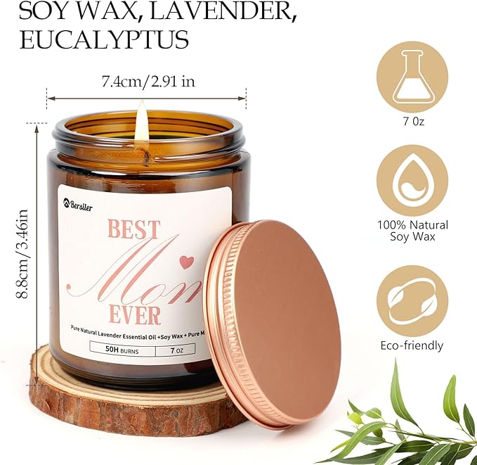 Gifts for Mom from Daughter or Son, Christmas Birthday Mothers Day Candles Gifts for Mom, Lavender Eucalyptus Aromatherapy Candle for Women Help with Stress Relief, 50 Hour Burn Time, 9 oz