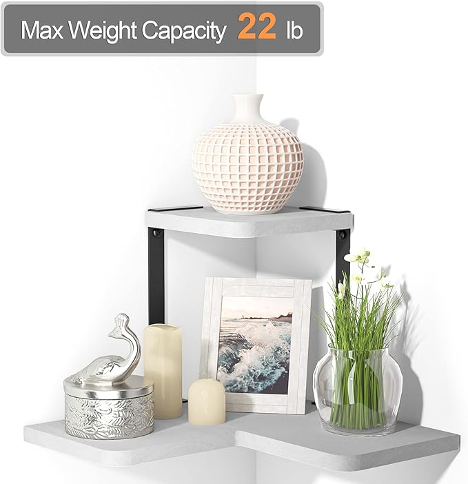 SRIWATANA Corner Shelf, Rustic Wood Wall Shelf Wall Mounted for Bedroom, Living Room, Kitchen, White