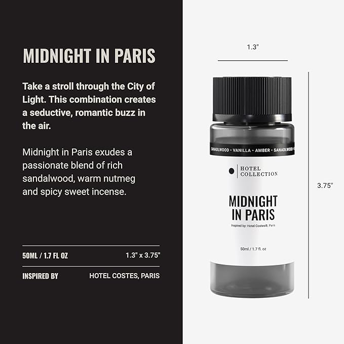 Hotel Collection - Midnight in Paris - Essential Oil Scent - Luxury Hotel Inspired Aromatherapy Scent Diffuser Oil - Lemon, Bergamot, Jasmine, Marine, Amber, Musk - for Essential Oil Diffusers - 50mL