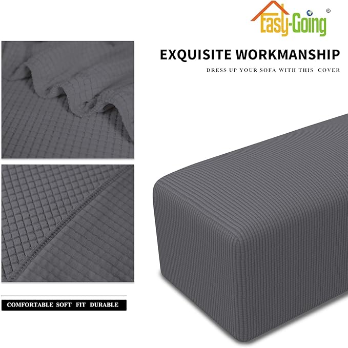 Easy-Going Stretch Ottoman Cover Folding Storage Stool Furniture Protector Soft Rectangle slipcover with Elastic Bottom(Ottoman Large,Grey)