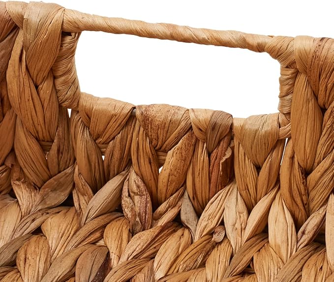 EZOWare Woven Open Front Storage Baskets, Natural Water Hyacinth Wicker Storage Trapezoid Organizer Bin Boxes with Handles for Closet Clothes Kids Room Nursery, Empty Decorative Gift - Set of 2