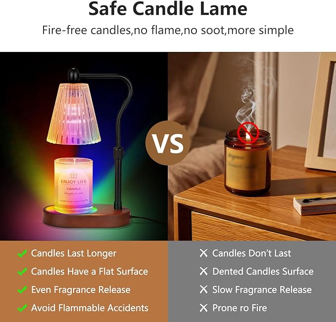 Candle Warmer Lamp with 8 Colors LED Changing,with Timer Dimmer Adjustable Height,Mothers Day Gifts,Vintage Home Decor