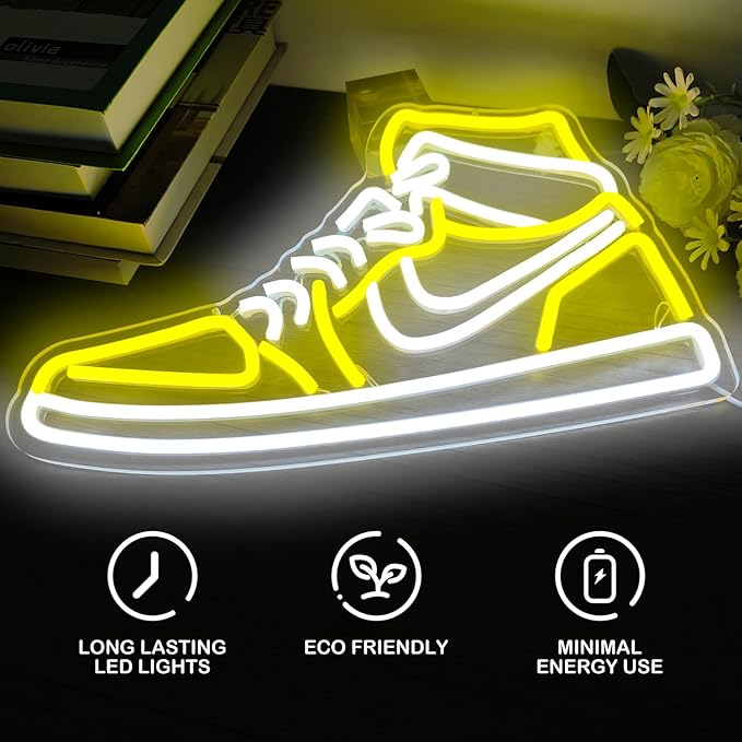 Sneaker Neon Sign Sports Shoe Neon Signs for Wall Dimmable LED Boys Neon Lights for Bedroom Man Cave Home Party Pub Neon Bar Sign Shoes Light up Signs Wall Decor (Yellow)