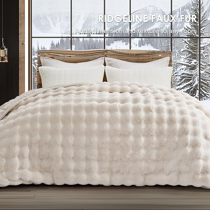 EVERGRACE Ultra Soft Luxury Fluffy Ridgeline Faux Rabbit Fur Throw Blanket, Thick Warm Bubble Throw for Bed, Cozy Plush Reversible Blankets for Couch, Chair, Sofa, Ivory White, 80x90 Inches, 870 GSM