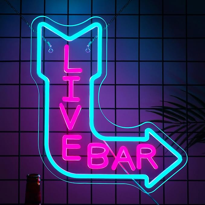 NOSUN LIVE BAR Neon Sign for Wall Decor Man Cave Bar Beer Home Art Neon Light LED Neon Lights Signs with Dimmer for Bedroom Office Hotel Pub Recreation Room Sign