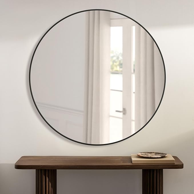 CULER Round Black Bathroom 30 Inch Mirror,Circle Wall Modern Mirror for Bedroom,Hanging Vanity Tempered Glass Mirrors for Entryway or Living Room (30 inch, Black)