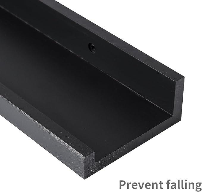 MBYD 36 Inch Picture Ledge Shelf with Lip Modern Black Floating Photo Shelves Natural Wood Set of 3 Same Sizes Frames Albums Display Shelf for Bedroom Bathroom Living Room Kitchen