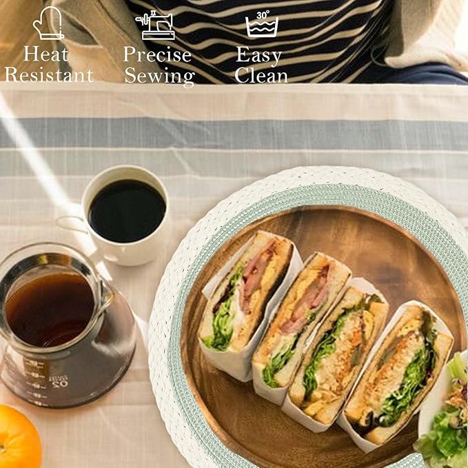 Noctiflorous Round Braided Placemats Set of 8 Table Mats 15 Inches Washable Heat Resistant for Dining Table Non-Slip Indoor Outdoor Place Mats for Easter(02 White Edge Green 8)