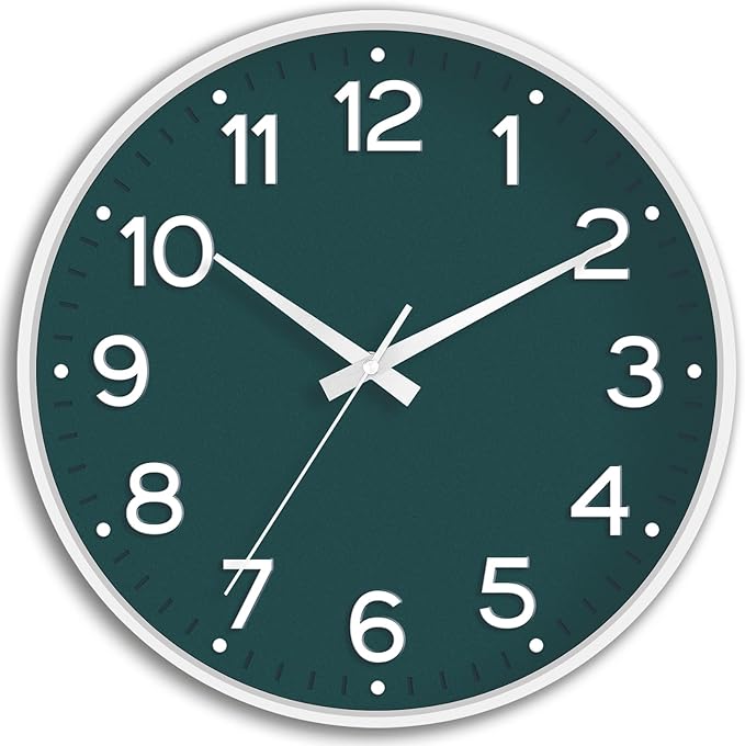 Wall Clock, Silent Wall Clocks Battery Operated 8 Inch-Modern Non Ticking Analog Clock Decorative for Kitchen Office Bathroom Bedroom(Deep Green)