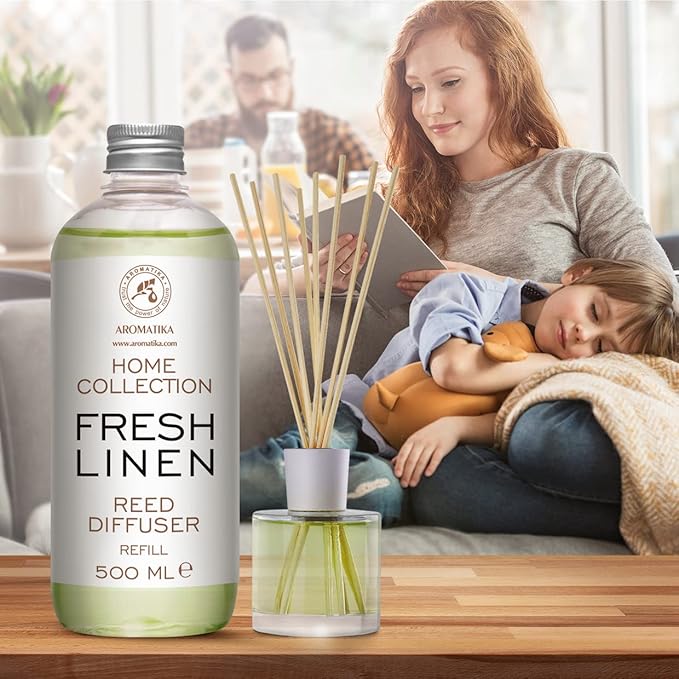 Refill Reed Diffuser Fresh Linen - Set 2 х 17 Fl Oz - Aroma Refill for Reed Diffuser - Long Lasting Home Fragrance - Air Freshener - Fresh Scent - Aromatherapy - Home Decor - Air Diffuser