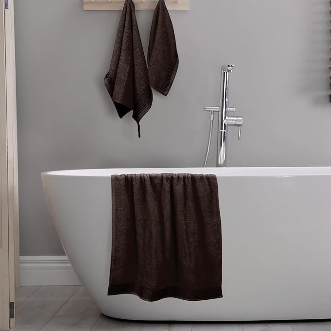Belizzi Home Ultra Soft 3 Pack Cotton Towel Set, Contains a Bath Towel 28x55 inch, a Hand Towel 16x24 inch & a Wash Coth 12x12 inch, Ideal Everyday use, Compact & Lightweight -Chocolate Brown