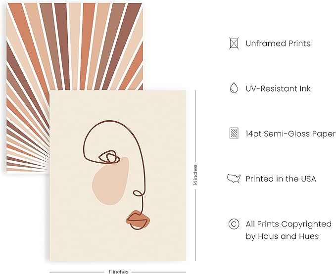 HAUS AND HUES Boho Prints for Wall Decor - Set of 6 Geometric Posters and Bohemian Art Prints Mid Century Wall Art | Aesthetic Bohemian Wall Decor UNFRAMED (Natural Boho, 11x14)
