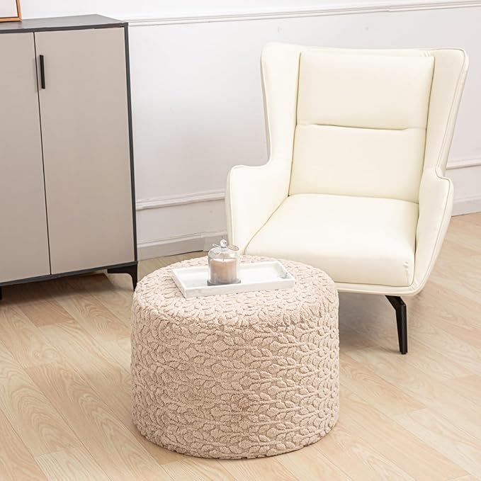 Round Pouf Ottoman Stuffed 20 x 20 x 14 Inches Boho Poof Foot Stool Home Decor Floor Pouffe Ottoman Foot Rest for Couch Sofa Bean Bag Chairs Living Room Bedroom (Light Coffee)
