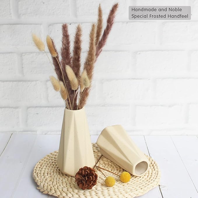 YANLING 6 Pack Light Yellow Ceramic Vases for Pampas Grass, 6 inch Modern Vase for Flowers Boho Vases for Home Decor, Minimalism Style for Modern Table Shelf Wedding Office Bedroom