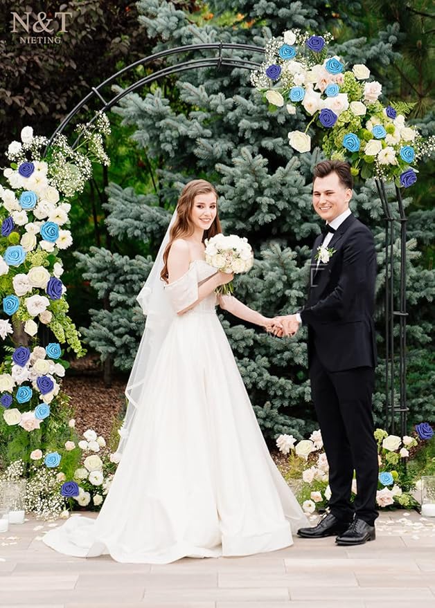 N&T NIETING Blue Roses Artificial Flowers, 50pcs Fake Flowers Rose Perfect for DIY Wedding Bridesmaid Bridal Bouquets Centerpieces Home Flower Arrangement Decoration, Series Blue