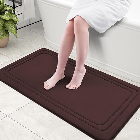 Grandaily Memory Foam Bath Mat Rug 44x24, Ultra Soft, Non-Slip and Absorbent Bathroom Rugs, Machine Wash Dry, Comfortable Bath Carpet for Bathroom Floor, Tub and Shower, Brown