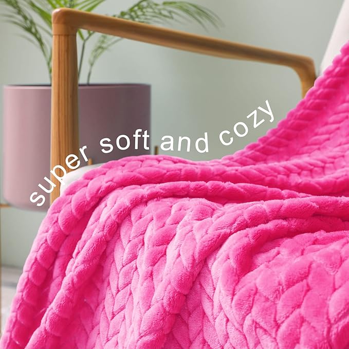 Exclusivo Mezcla Hot Pink Fleece Throw Blanket for Couch and Bed, 50x70 Inches Soft Cozy Jacquard Flannel Blankets, Lightweight Fuzzy Plush Warm Throws for All Seasons
