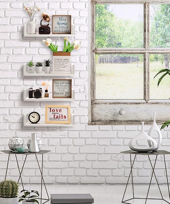 Gneric Floating Shelves for Wall, White Nursery Book Shelves, 15.7 inch Kids Bookshelf, Wall Shelves for Living Room Bedroom Decor,Kitchen Spice Rack,Bathroom Storage Rack(4 Pack)