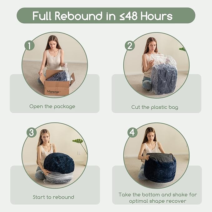 HIGOGOGO Pouf Stuffed Ottoman Round Modern Foam Filled Foot Rest Chair Decorative Poufs 26 x 18 Inches Fluffy Boho Comfy Stool for Living Room, Navy