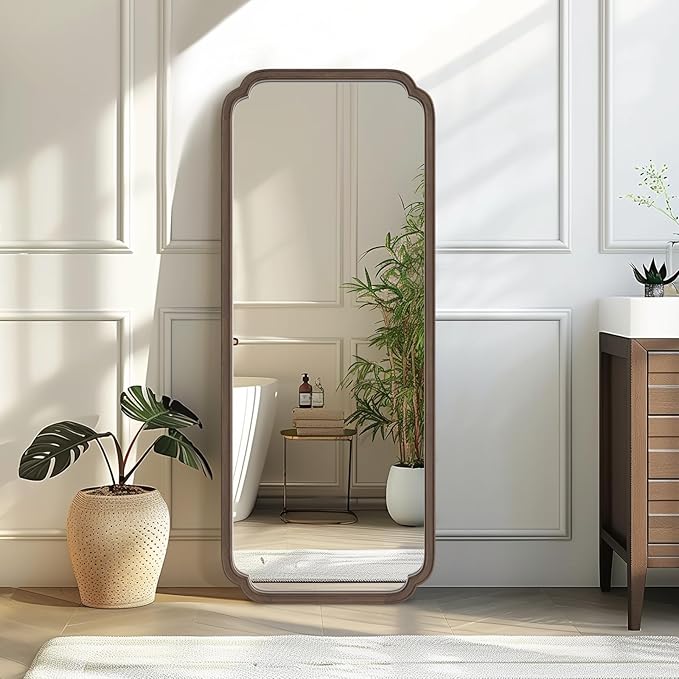 WallBeyond Full Length Mirror Wall Mounted 55"x22", Rustic Wooden Frame Floor Mirror, Large Full Body Mirror for Bedroom, Leaning or Hanging Against Wall (Walnut Solid Wood)