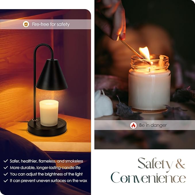 Candle Warmer Lamp,Electric Candle Warmer with Dimmable Light,Scented Wax Melter,No Smoke,Compatible with Various Jar,with 2 Light Bulbs,Home Decor-Black