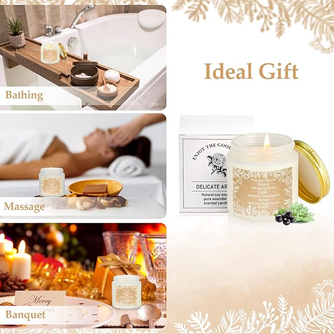 MTLEE 10 Pcs Christmas Soy Wax Candle 3.5 oz Christmas Scented Jar Bright New Year Heart Thank You Gift Light Candle Happy Candles Holiday Gift for Family Nurse Coworker Employee(Sweet Flavor)