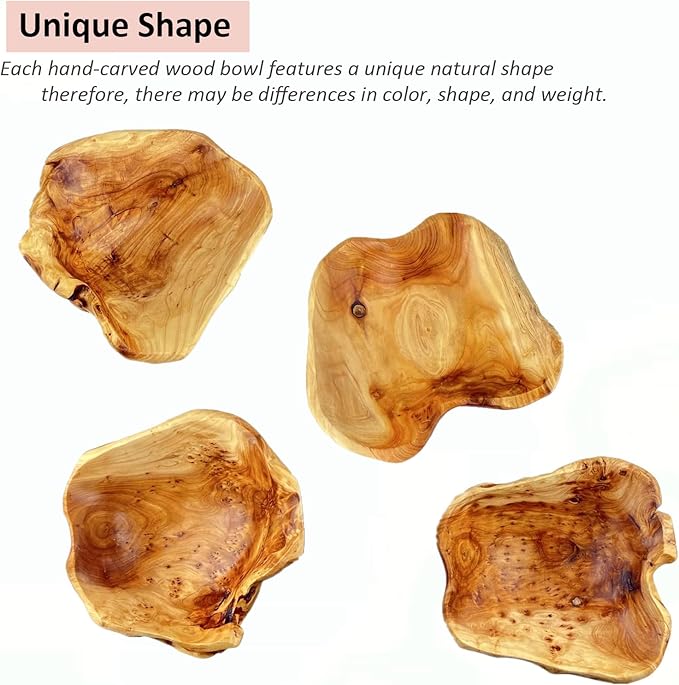 Wooden Decorative Natural Wood Fruit Bowl - Irregular Creative Rustic Hand Carved Serving Bowl for Candy, Snacks, Keys, Home Decor (14"-16" Diameter)