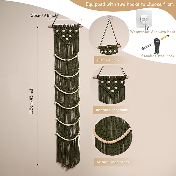 Ball Cap Hanger-1 Pack-Boho Macrame Cap Holder Wall Hat Organizer for Baseball Cap Holder Over Door, Hat Rack for Wall, Cap Rack for Decoration and Display(Green)