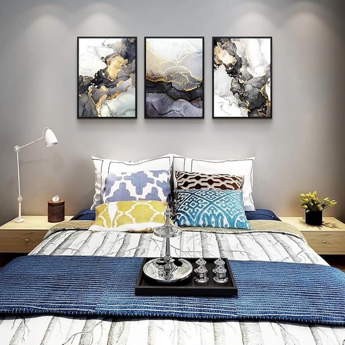 AHUASJART Abstract Wall Art, 3 Piece Framed Prints, Black Framed Animal Wall Decor, Bohemian Style, Living Room Wall Art, Home Decor, 12x16 inches Each Panel, 3 Pcs/Set