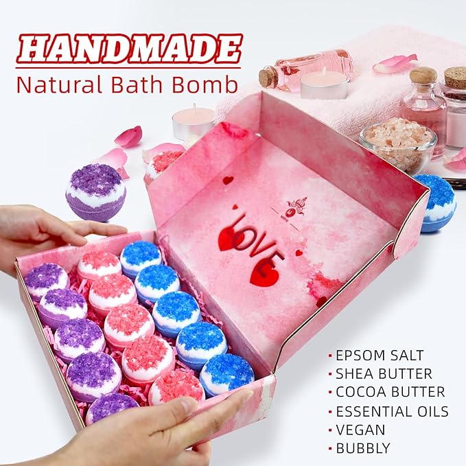 Birthday Gifts for Child 4-12 Years Old, 15-Pack Bath Bombs Gift, Handmade Natural Bathbombs with Dead Sea Salt Essential Oils, Spa Relaxation Birthday Gifts