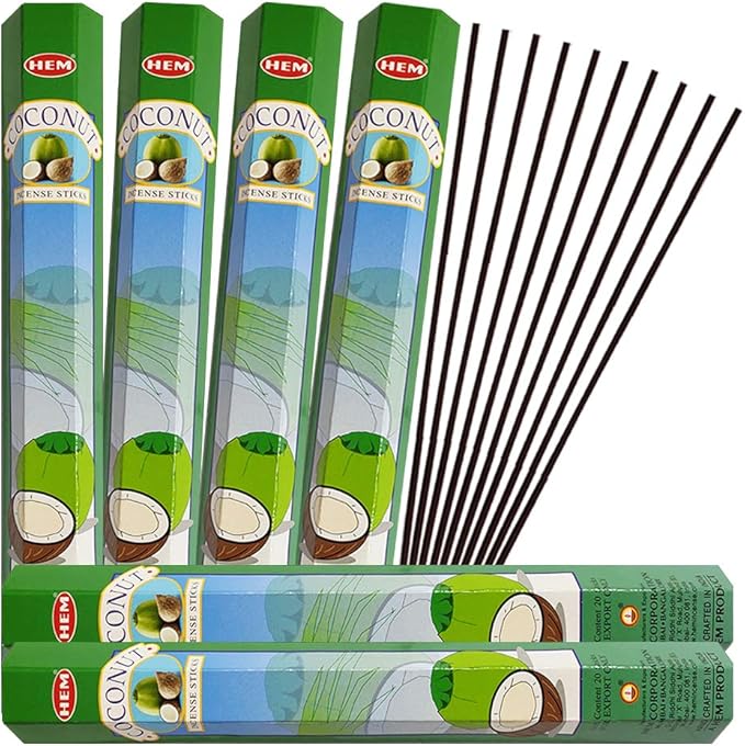 TRUMIRI Coconut Incense Stick Bundle: 121 Pieces (6 Packets of 20), Includes Incense Holder