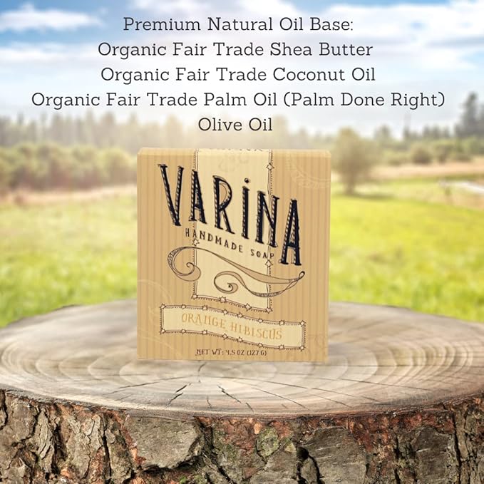 Varina Organic Orange Hibiscus Bar Soap - Gentle Cleansing for Sensitive Skin, Fruity - 3 Pack
