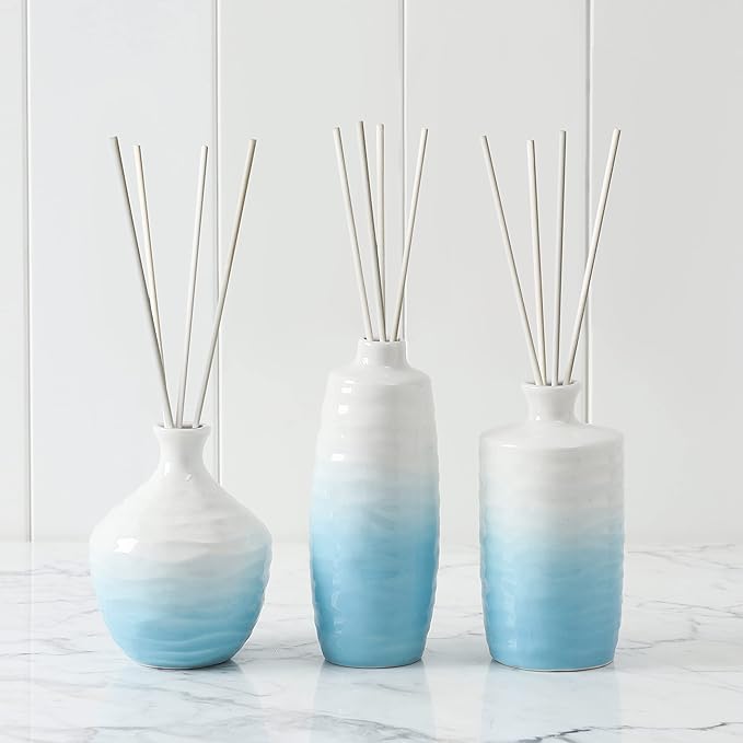 Bathroom Accessories - Ceramic Diffuser Bottles, Set of 3 (Blue and White Gradient)