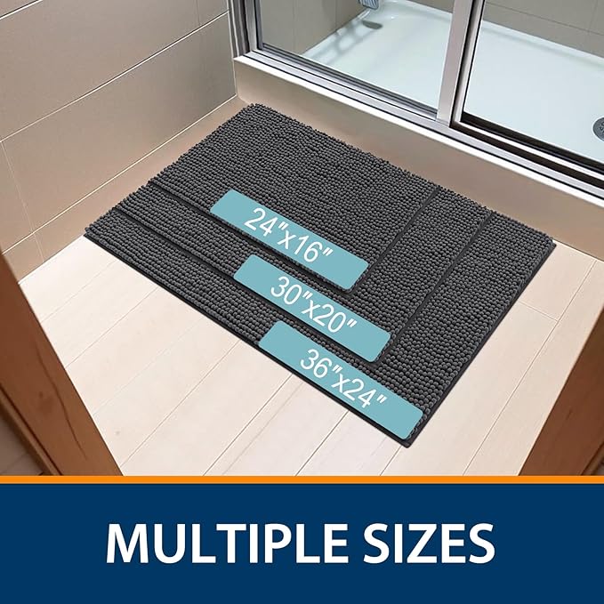 Smiry Luxury Chenille Bathroom Rugs 70x24, Extra Soft and Absorbent Shaggy Bath Mat, Machine Washable, Non-Slip Plush Carpet Runner for Tub, Shower, and Floor, Home Decor Accessories, Charcoal Grey