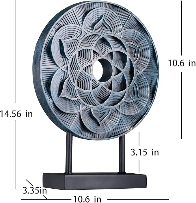 DOVDOV Unique Geometric Pattern Statue, Hand Carved Modern Home Decor Style, Table Carving Statue Accessory for Living Room Entrance Shelves (Blue)