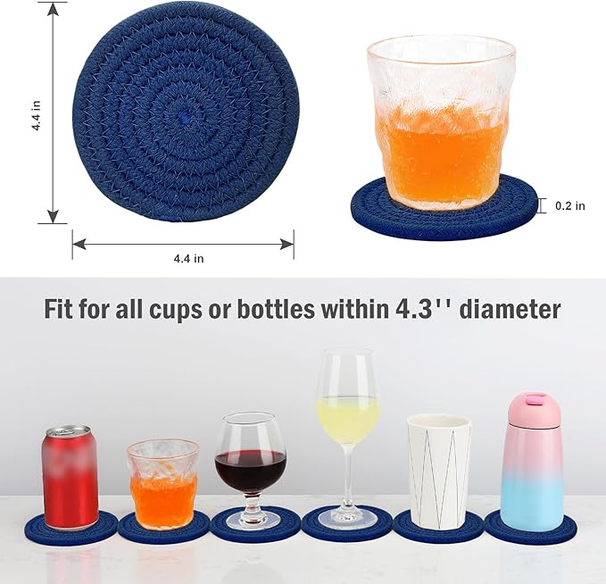 ABenkle Drink Coasters with Holder Set of 10, Cotton Woven Absorbent Coasters for Drinks, Minimalist Home Decor Coaster Set for Wooden Tabletop Protection Table, 4.3 inches