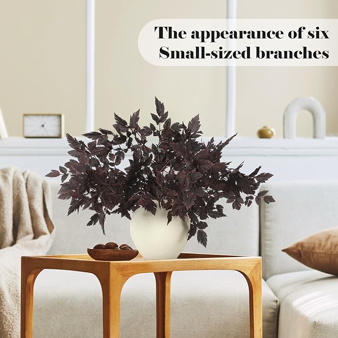 Lyrow 6 Pack Artificial Cimicifuga Plant Leaf Spray Faux Plum Cimicifuga Ramosa Leaf Branch Faux Fall Spray Silk Plants for Home Vase Wedding Garden Farmhouse Table Mantel Decor (18 Inches)