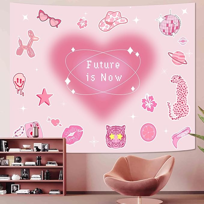 Lunerfex Y2K Tapestry Pink Wall Tapestry, Cute Tapestries for Bedroom Funny Tapestries Wall Hanging for Bedroom Living Room Wall Decor Pink-4 44"x60"