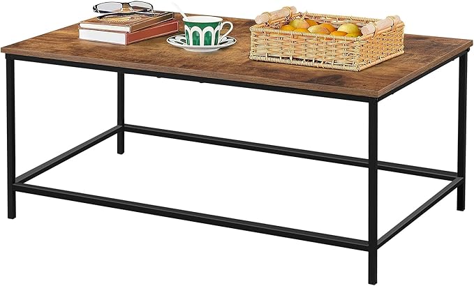 SENIG Coffee Table, Modern Industrial Style Rectangular Coffee Table, Brown Wood and Sturdy Metal Side End Table, Rustic Accent Functional Coffee Table for Living Room. 39.3 x 20 x 16