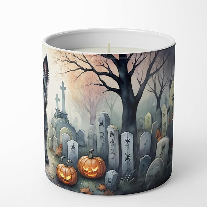 Caroline's Treasures DAC2051CDL Scottish Terrier Spooky Halloween Decorative Soy Candle Nature Soy Wax Essential Oil Home Decor Ideal for Bedroom Kitchen Bath Office Gift, 10 oz