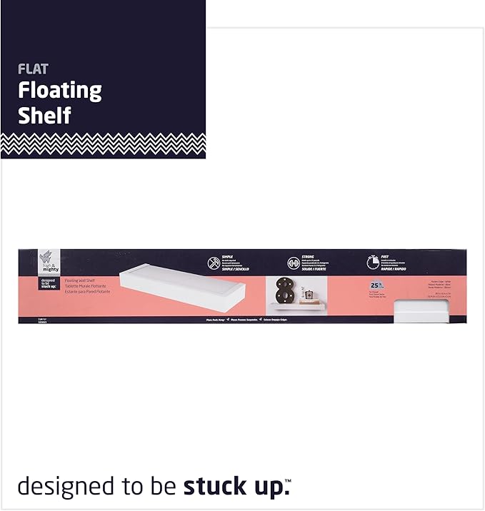HIGH & MIGHTY 515613 Modern 36" Floating Shelf Holds up to 25lbs, Easy Tool-Free Dry Wall Installation, Flat, White