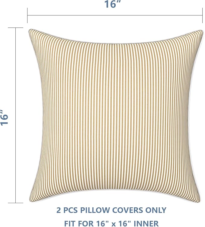 LVTXIII Outdoor Throw Pillow Covers Waterproof Tropic Accent Pillow Cases Fluffy Outdoor Cushion Covers for Garden and Patio Furniture Decoration, 16x16, 2 Pack, Strip Beige