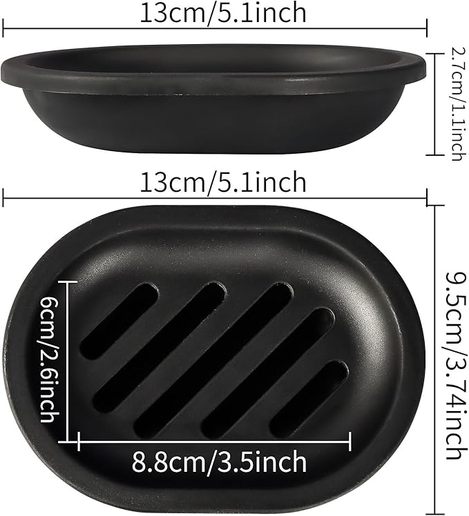 Topsky Soap Dish for Shower, 4pcs Dishes with Drip Tray, Bar Holder with Drain for Kitchen Sink, Keeps Soap Dry, Black