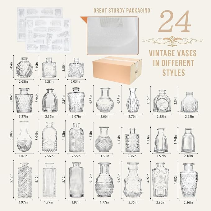 24PCS Mini Bud Vases As Wedding Centerpieces for Tables,Clear Bud Vases for Flowers,Small Flower Vases Suitable for Birthday Party,Anniversary,Wedding Reception,Baby Shower (Clear, 24PCS)