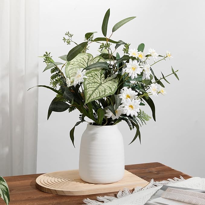 Briful 7.1in Rustic Shabby Ivory Ceramic Vase, Vintage Farmhouse Decor, Whitewashed Terra Cotta Antique Pottery Pampas Vases for Home Living Room Kitchen Mantel Table Shelf Decorations