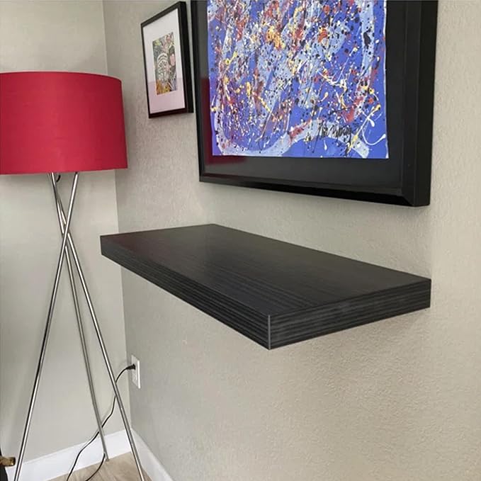 Floating Shelf, Set of 1 Wall Shelf, 24 in W x 12.75 in D x 2 in H Wooden Floating Wall Shelf with Invisible Brackets for Living Room/Bedroom/Bathroom/Kitchen Storage and Decor, Black Wood