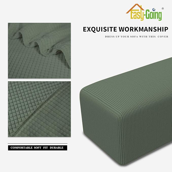 Easy-Going Stretch Ottoman Cover Folding Storage Stool Furniture Protector Soft Rectangle slipcover with Elastic Bottom(Ottoman Small,Greyish Green)