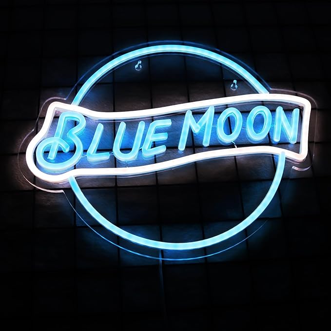 JFLLamp Blue Moon Neon Signs for Wall Decor Neon Lights for Bedroom Led Signs Suitable for Man Cave Bar Pub Restaurant Christmas Birthday Party Gift 5V Usb Power, 14 * 12.2 Inch(Azure+White)